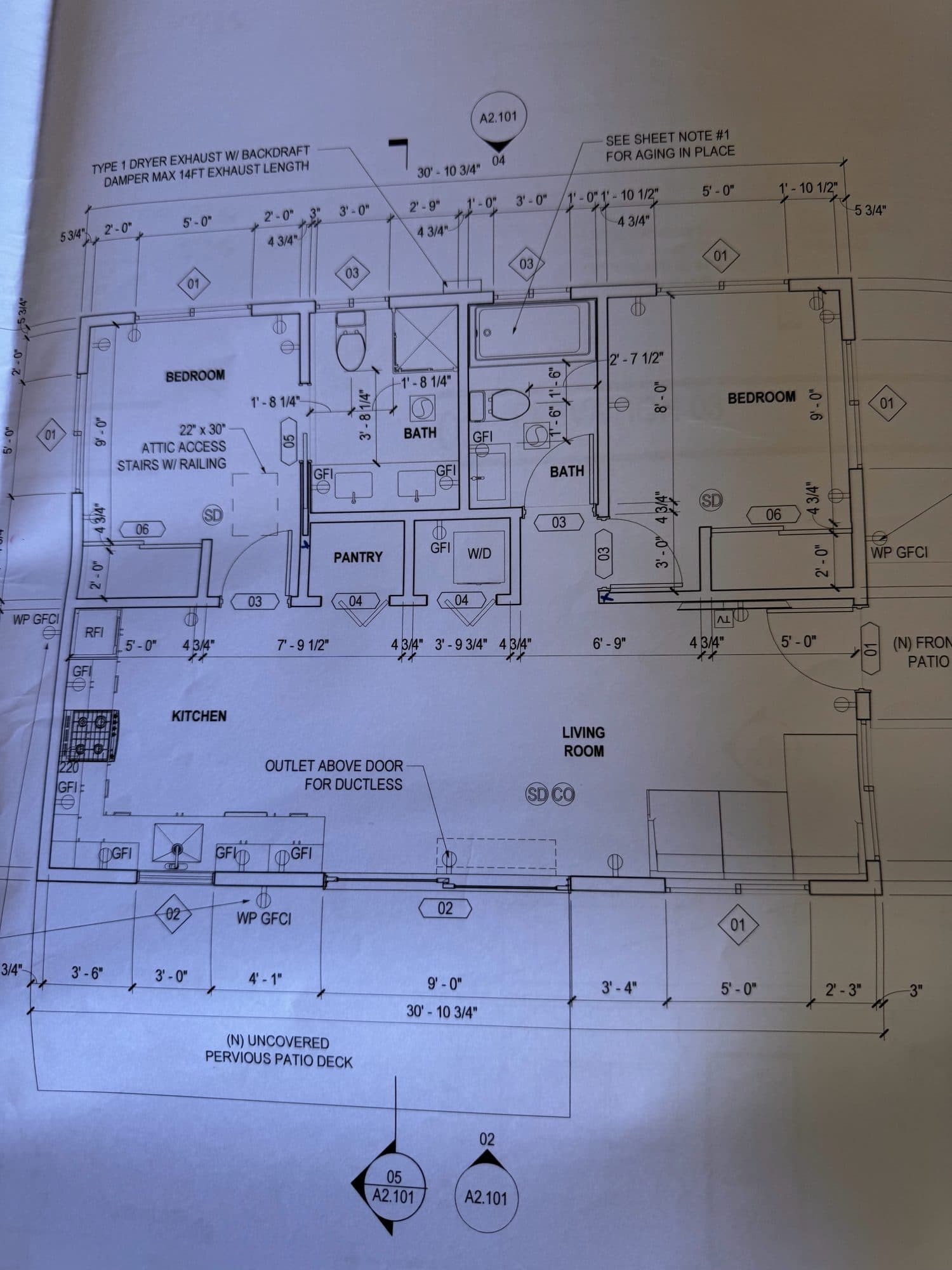 MJ Remodel job photo from an ADU completed in Redlands, CA: architectural floor plan for a 2 bedroom, 2 bath ADU